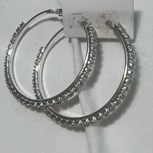Silver Crystal-Embellished Hoop Earrings - Women's Jewelry